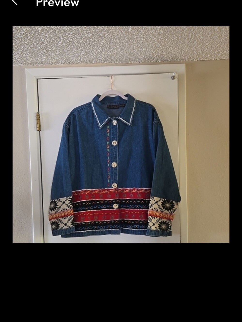 Colorful Denim Tribual Vibe Jacket with Patterned Trim - Picture 3 of 10